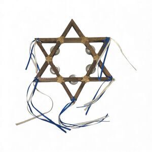 Vintage Wooden 6 Point Star Of David Musical Rua Tambourine Celebration Victory